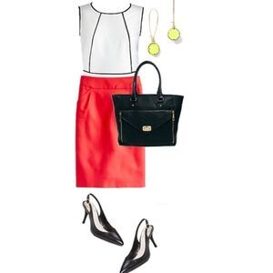 Linda Matthews S Lipstick Red Knit Pull On Faux Wrap High Waist Pencil Skirt